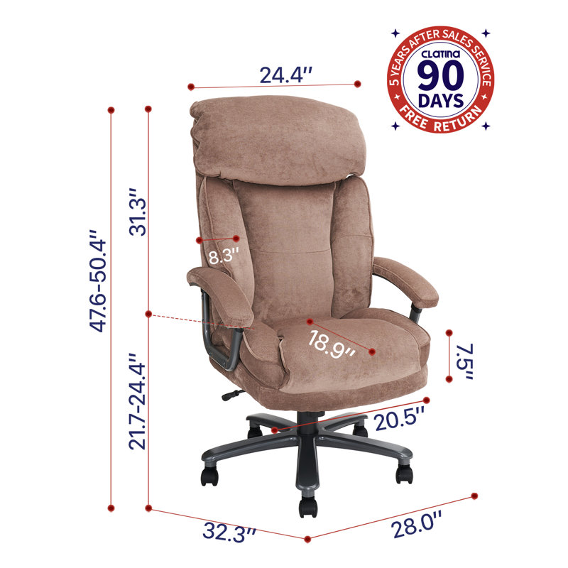 Beige Leather High-Back Executive Swivel Office Chair with Metal Base