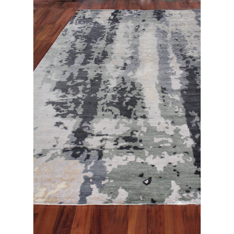 Hand-Knotted Elegance Blue Viscose Abstract 9' x 12' Rug