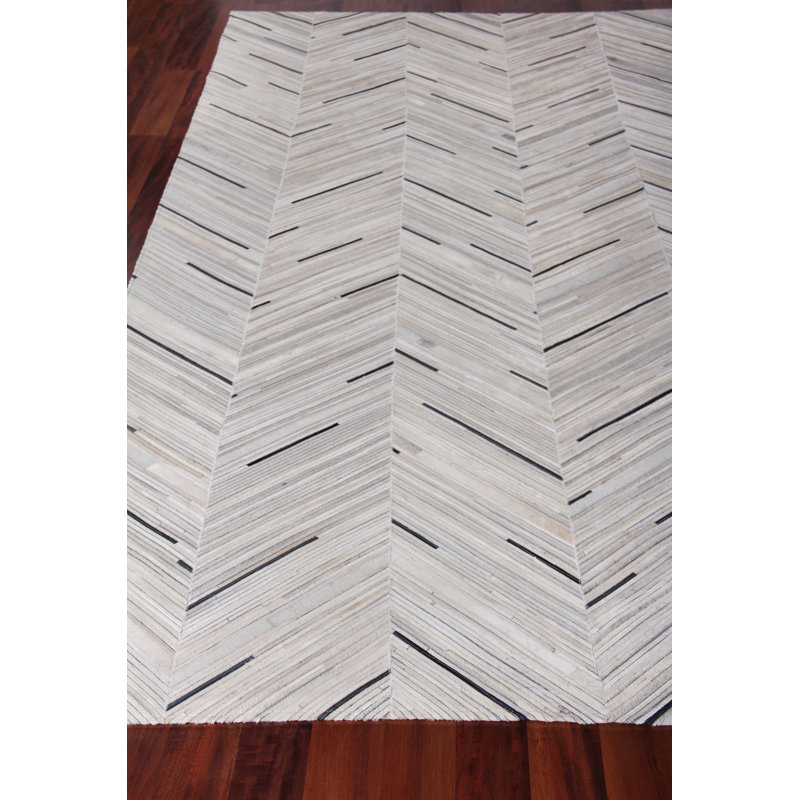 Handmade Blue Chevron Cowhide Rectangular Rug