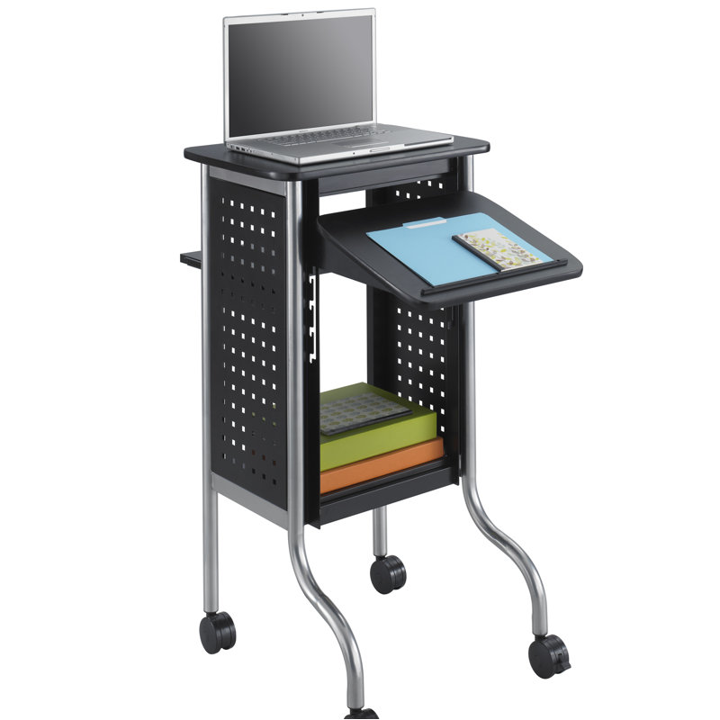Sleek Black Steel Mobile Laptop Cart with Adjustable Shelves