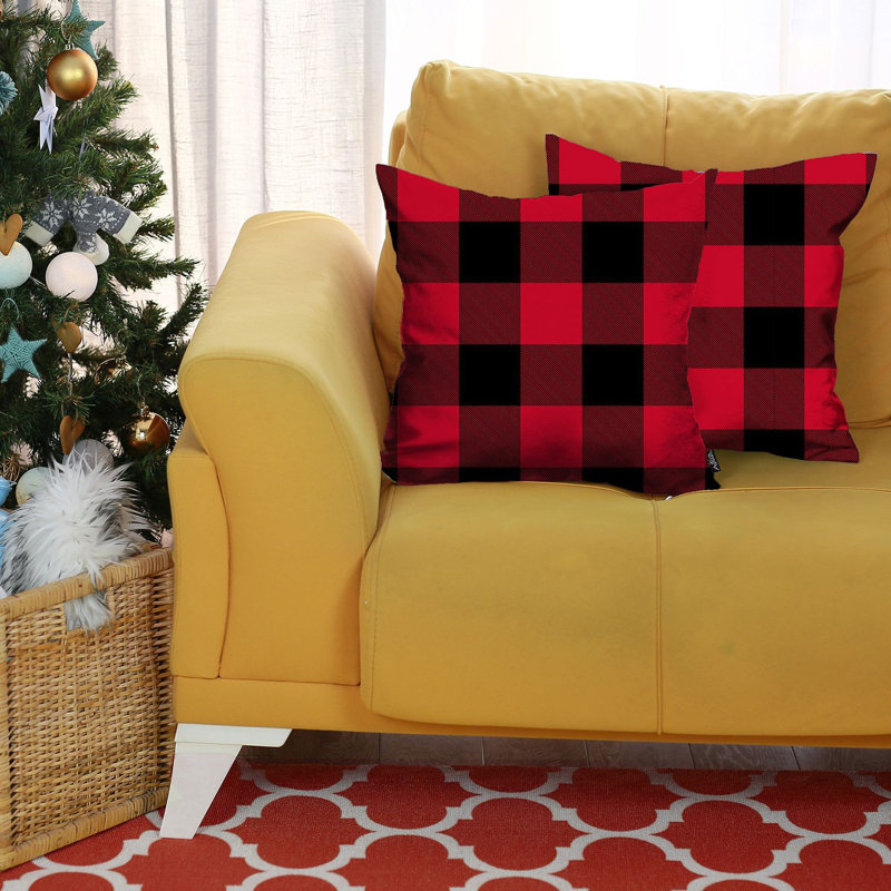 Red and Black Plaid Polyester Euro Pillow Covers, 18" x 18"