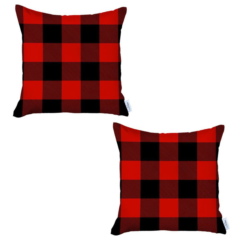 Red and Black Plaid Polyester Euro Pillow Covers, 18" x 18"
