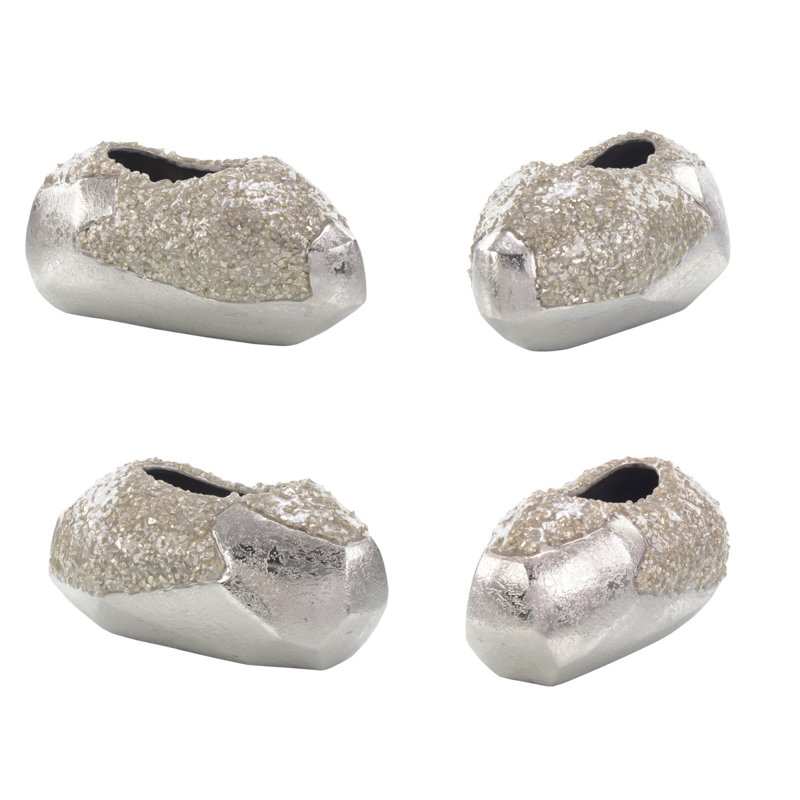 Irregular Silver and Beige Enamel-Coated Glass Decorative Bowl