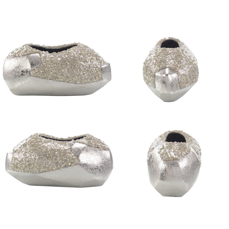 Irregular Silver and Beige Enamel-Coated Glass Decorative Bowl
