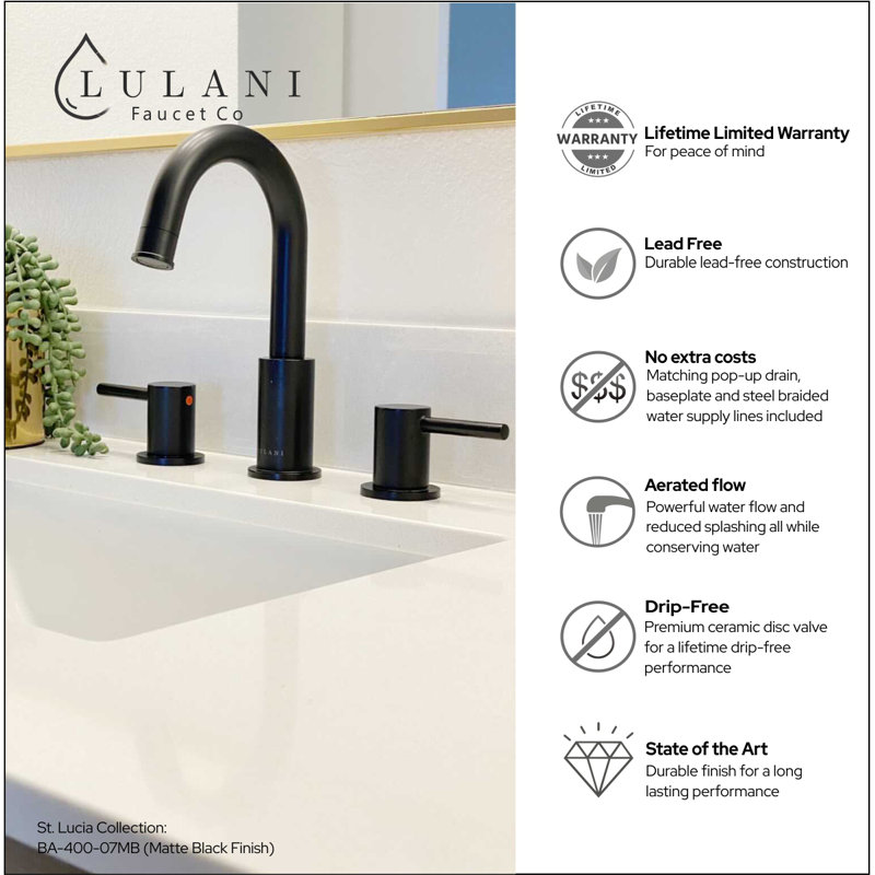 St. Lucia Matte Black 8" Widespread Bathroom Faucet