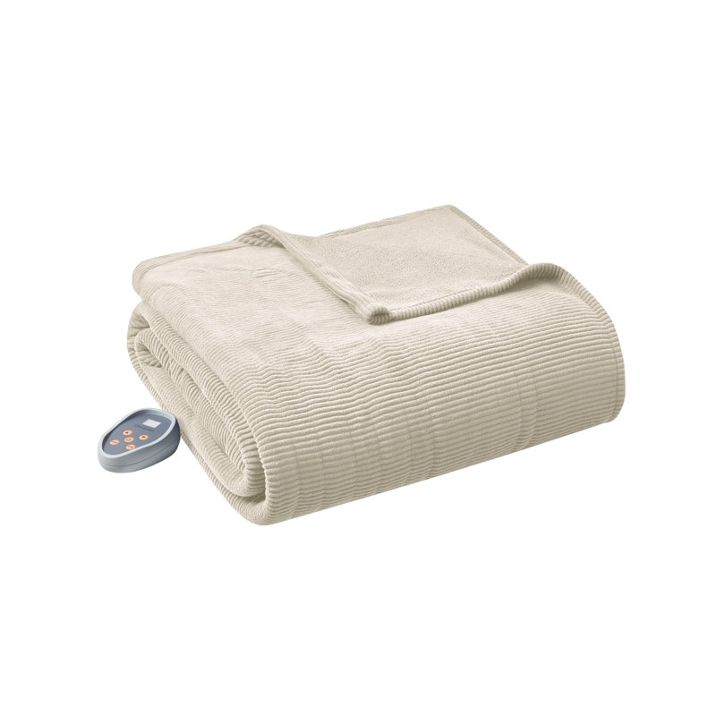 Soft Beige Full-Size Reversible Micro Fleece Heated Blanket