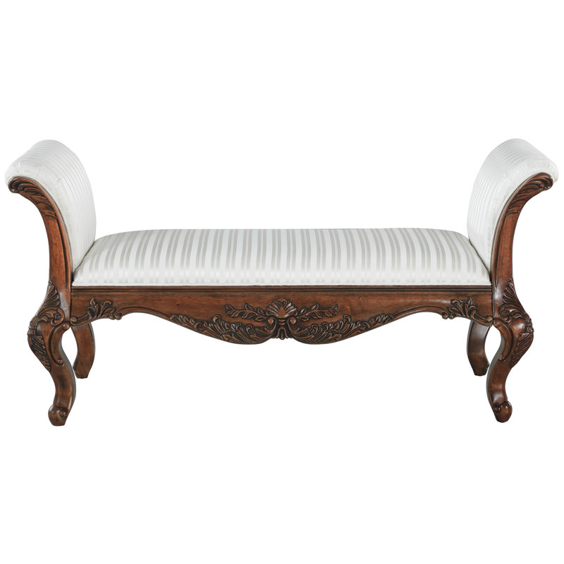Elegant Ivory Jacquard 5-Foot Upholstered Hardwood Bench