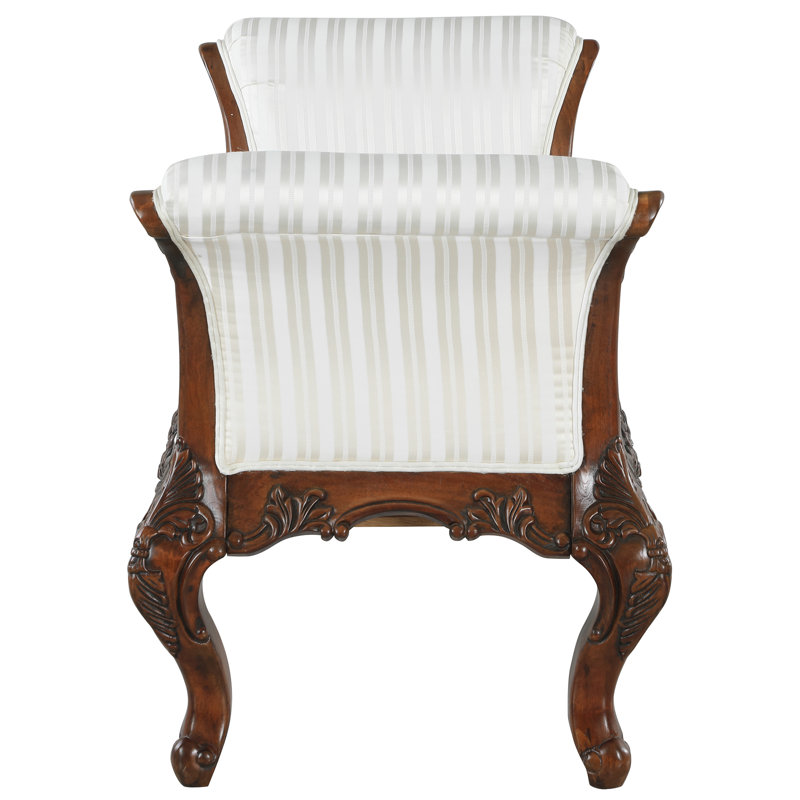 Elegant Ivory Jacquard 5-Foot Upholstered Hardwood Bench