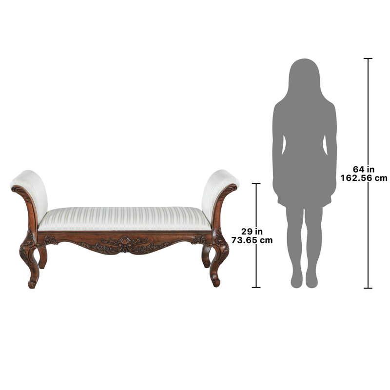 Elegant Ivory Jacquard 5-Foot Upholstered Hardwood Bench