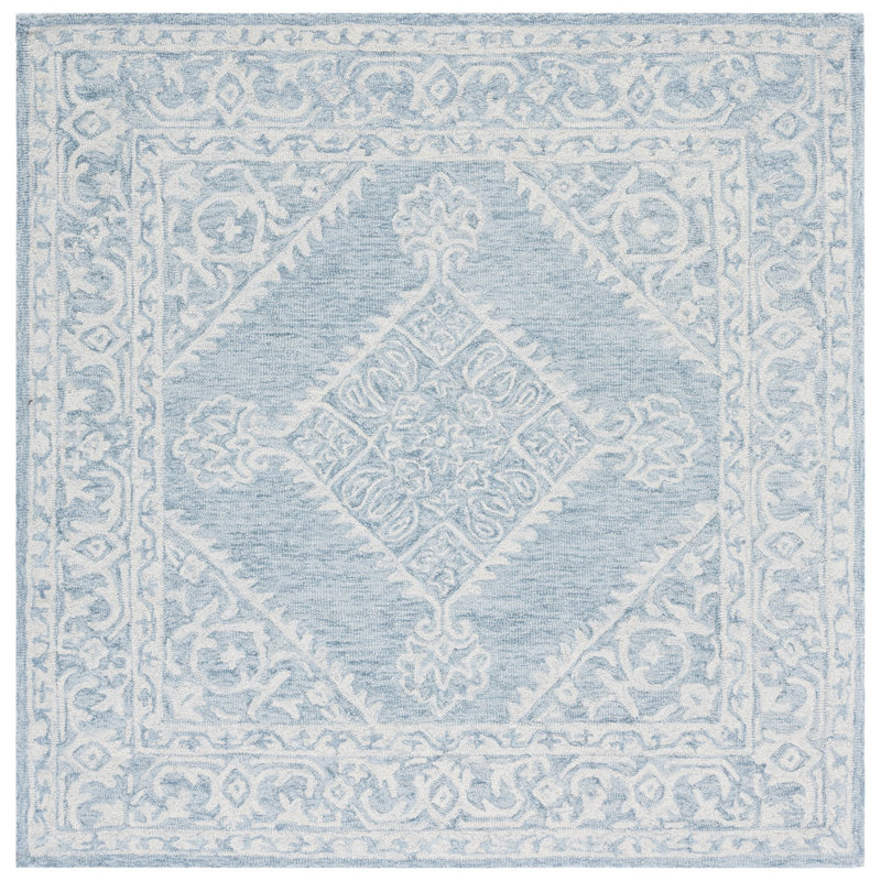 Gray Square Hand-Tufted Wool Easy-Care Rug - 5' x 5'