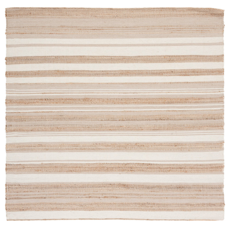 Ivory Wool and Cotton Flat Woven Handmade 6' Square Rug