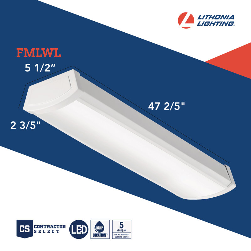 Lithonia 48-Inch White Metal LED Wraparound Light with Frosted Diffuser