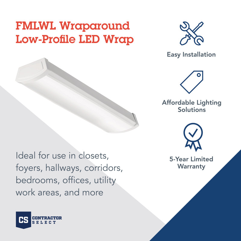 Lithonia 48-Inch White Metal LED Wraparound Light with Frosted Diffuser