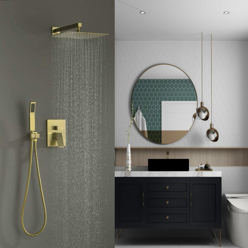 Brushed Gold Multi-Head Wall Mounted Rain Shower System
