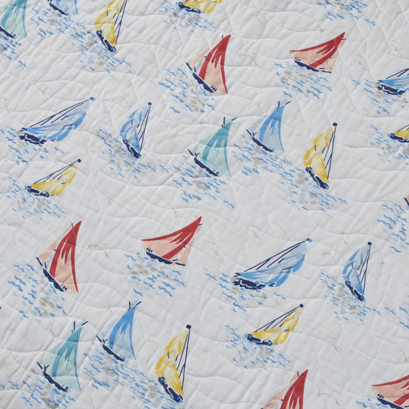 Ahoy Blue Cotton Reversible King Quilt Set
