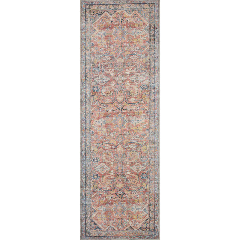 Adrian Rust Denim Oriental Runner Rug 2'6" x 12'
