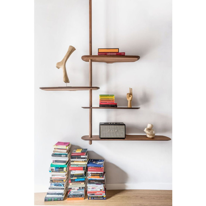 Walnut Wall-Mounted Solid and Manufactured Wood Shelving Unit