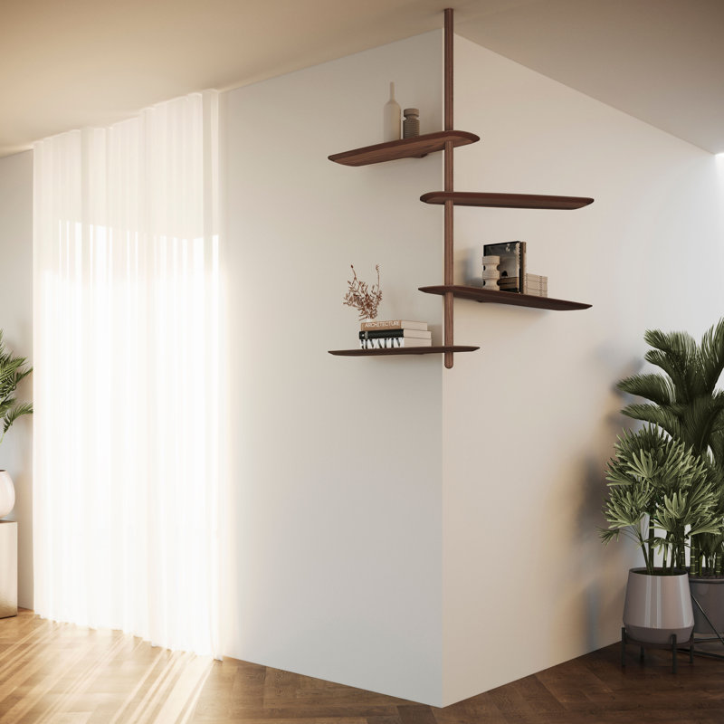 Walnut Wall-Mounted Solid and Manufactured Wood Shelving Unit