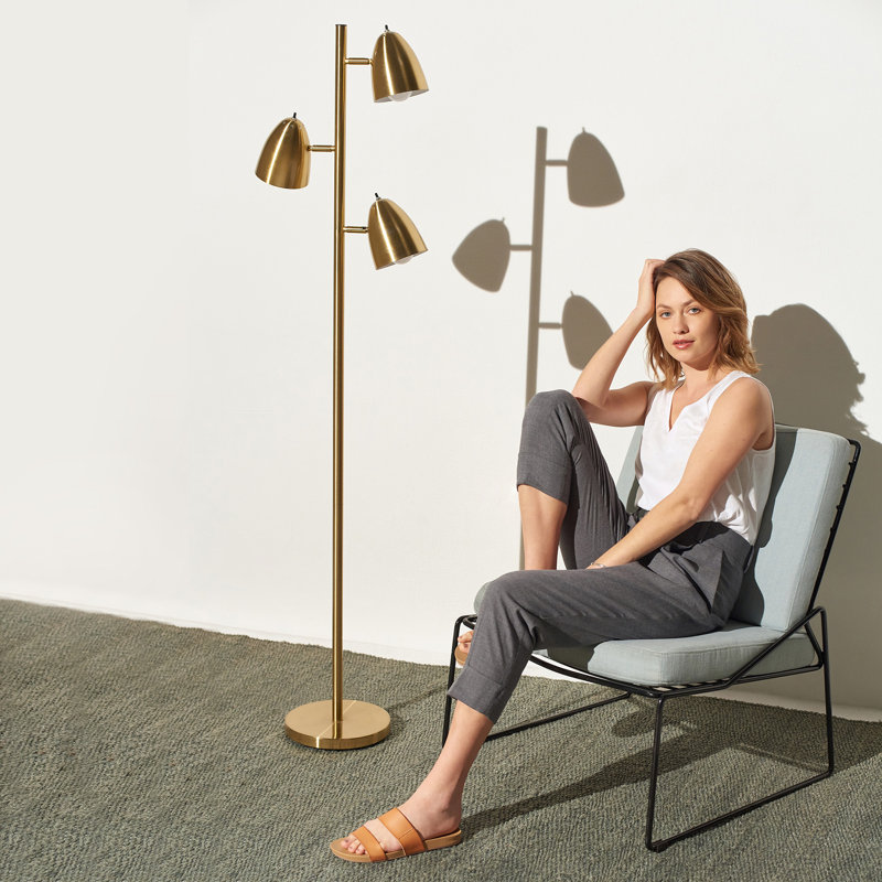 Mid-Century Modern Brass 64" Adjustable 3-Light LED Floor Lamp