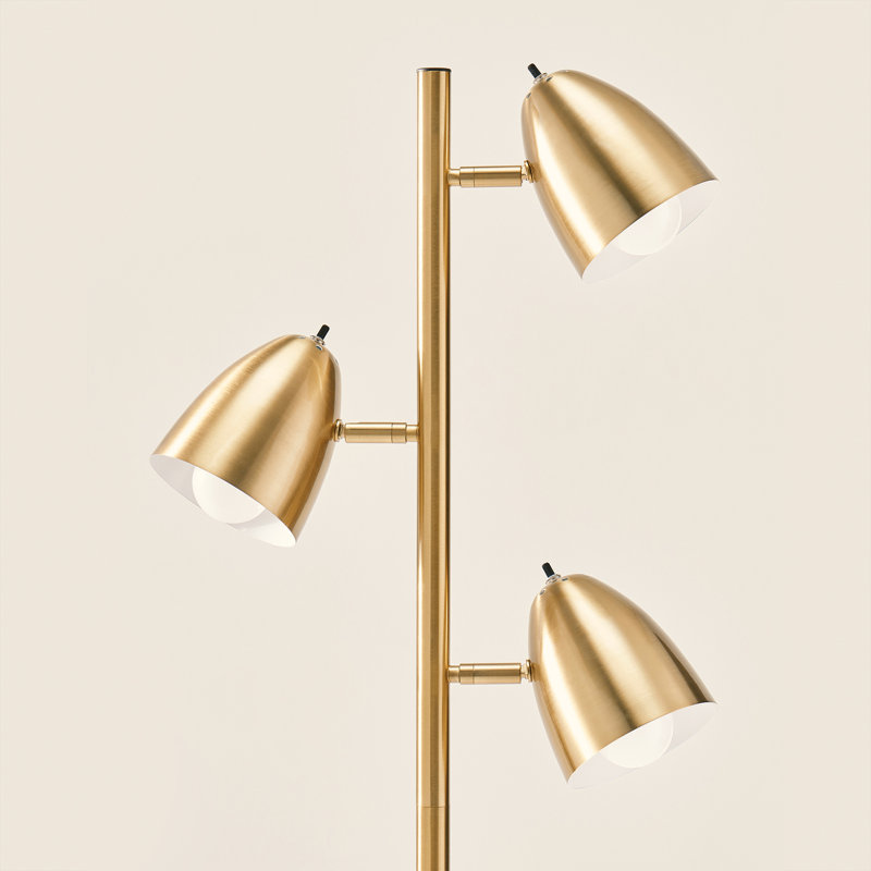 Mid-Century Modern Brass 64" Adjustable 3-Light LED Floor Lamp