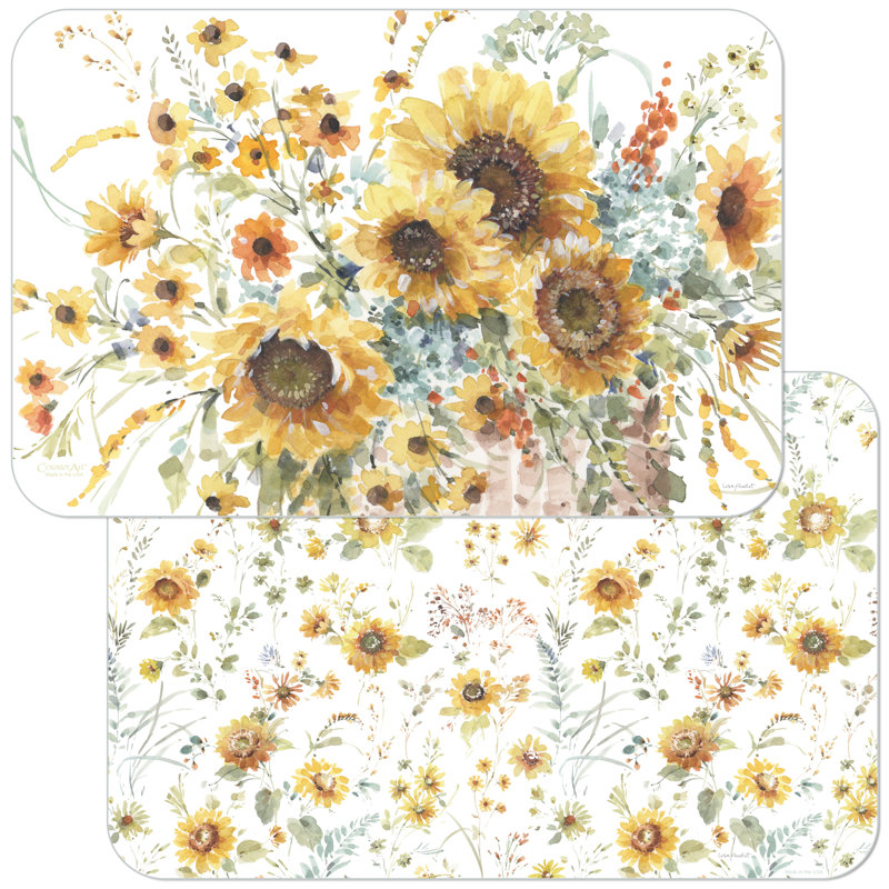 Sunflowers Forever Reversible Flexible Plastic Placemats Set