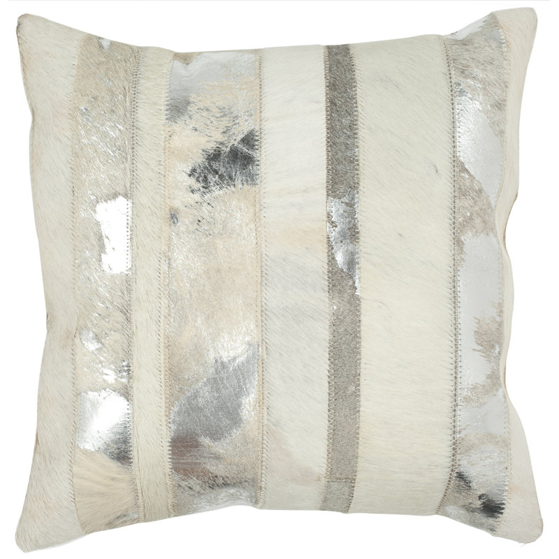 Silver Striped Cowhide and Suede 22'' Square Pillow Set
