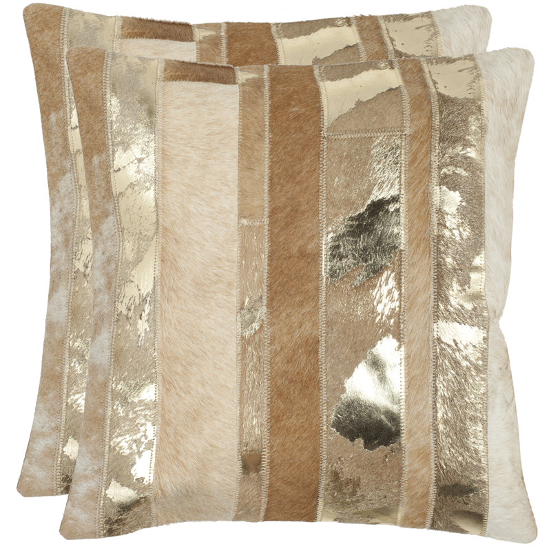 Silver Striped Cowhide and Suede 22'' Square Pillow Set