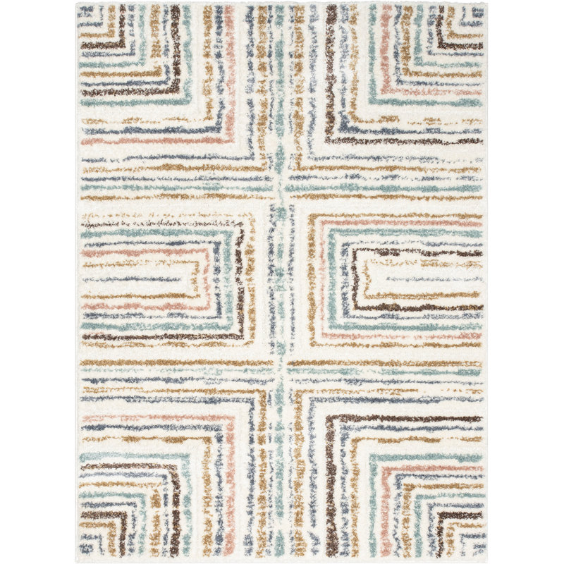 Ivory Stripe Shag Easy Care 5' x 7' Area Rug