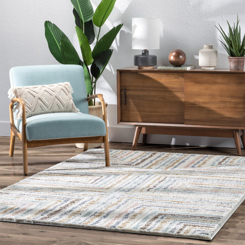 Ivory Stripe Shag Easy Care 5' x 7' Area Rug