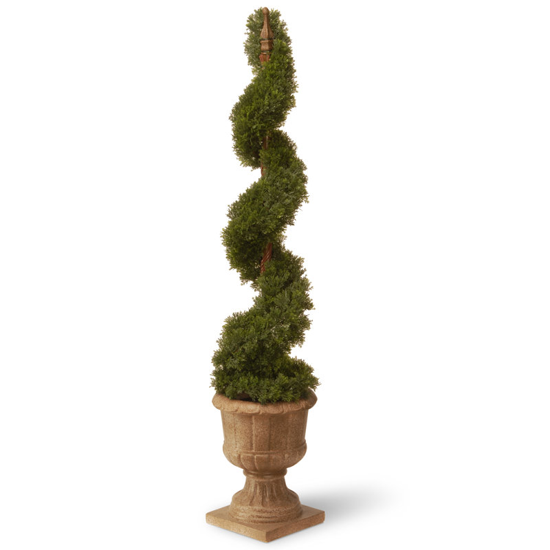 48" Green Plastic Juniper Spiral Topiary in Urn