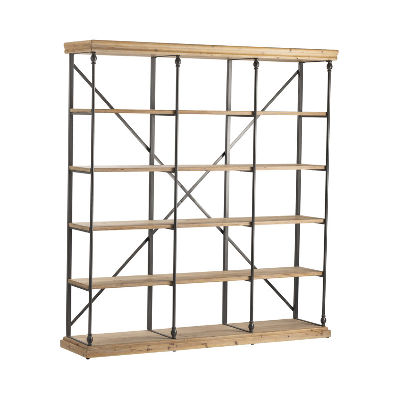 La Salle 72" Iron and Medium Brown Wood 3-Section Etagere