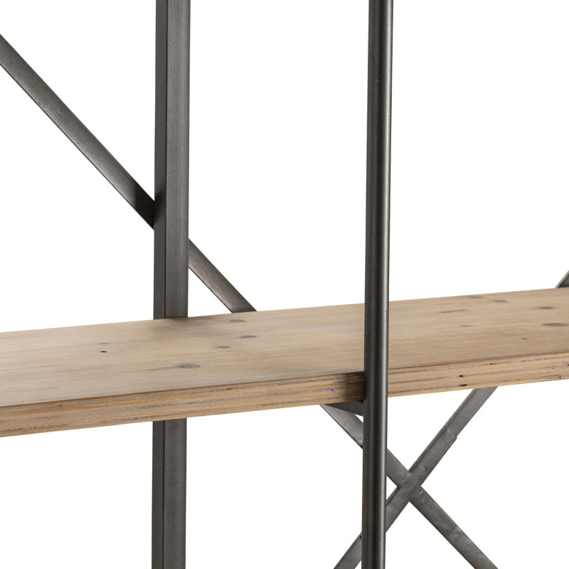 La Salle 72" Iron and Medium Brown Wood 3-Section Etagere