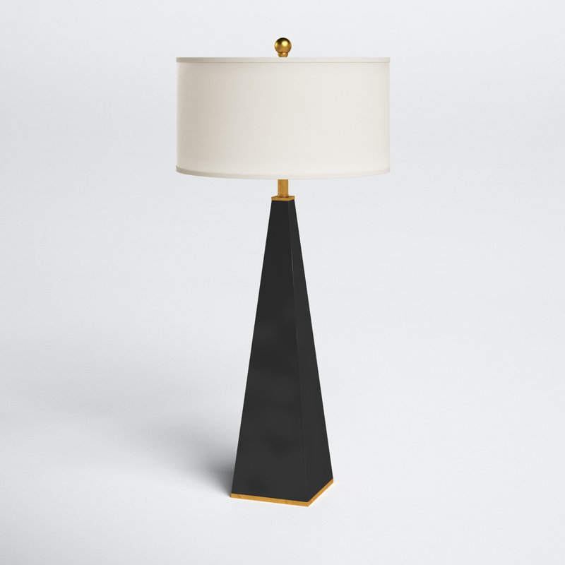 Elle Glossy Black Triangular Resin Table Lamp with White Linen Shade