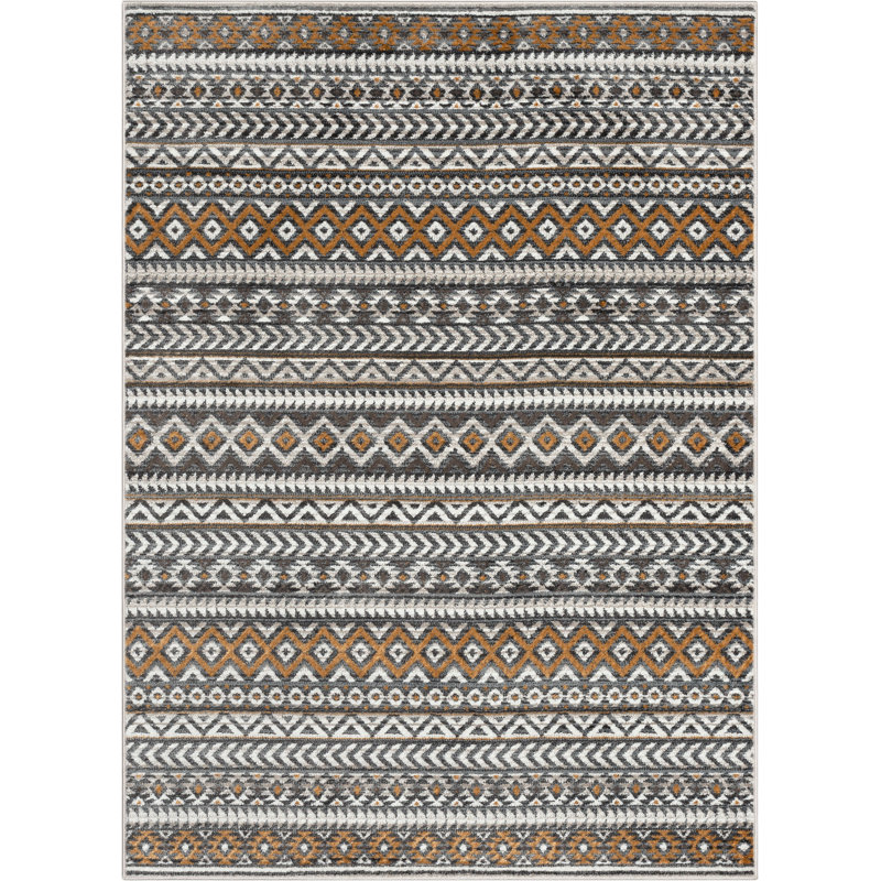 Verity Soft Gray Geometric Synthetic Area Rug, 3'11" x 5'3"