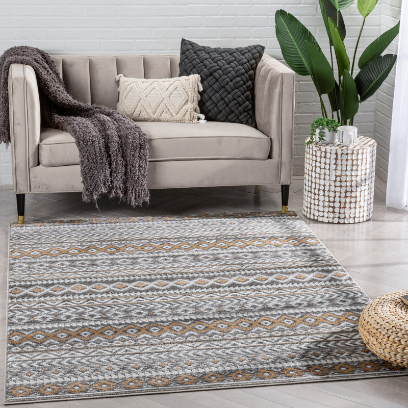 Verity Soft Gray Geometric Synthetic Area Rug, 3'11" x 5'3"