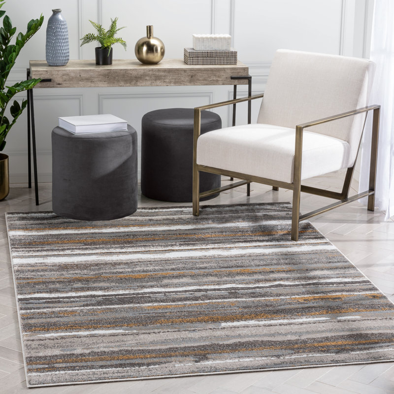 Gray Abstract Reversible 5' x 7' Stain-Resistant Area Rug