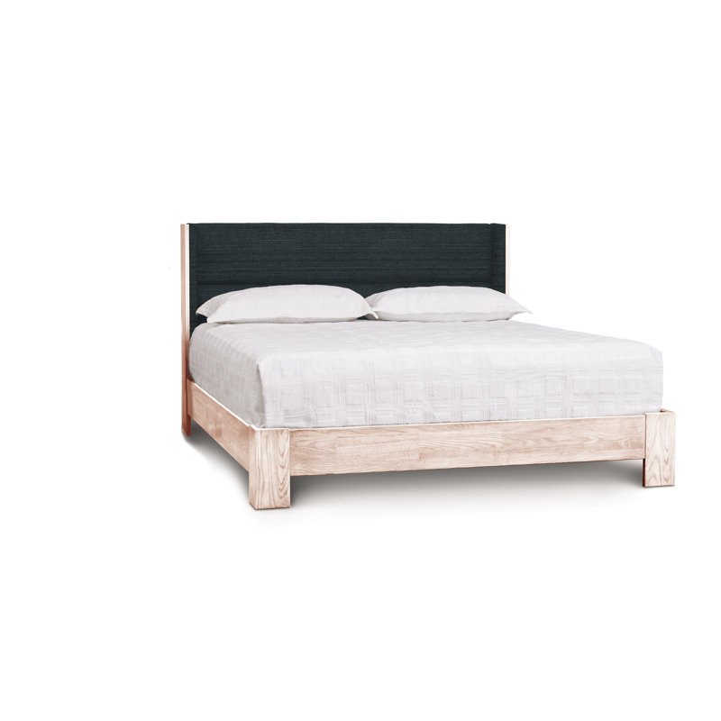 King Natural Walnut Solid Wood Bed with Steel Upholstered Headboard