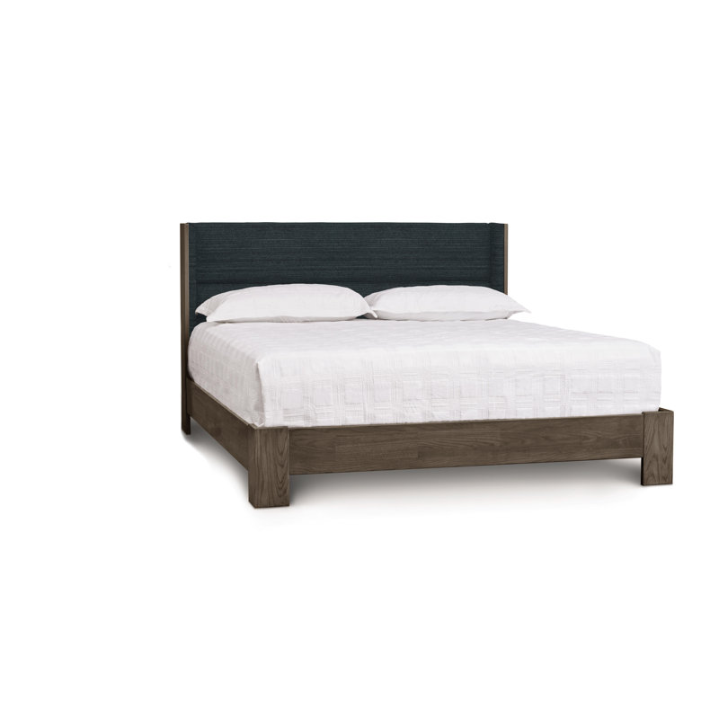King Natural Walnut Solid Wood Bed with Steel Upholstered Headboard