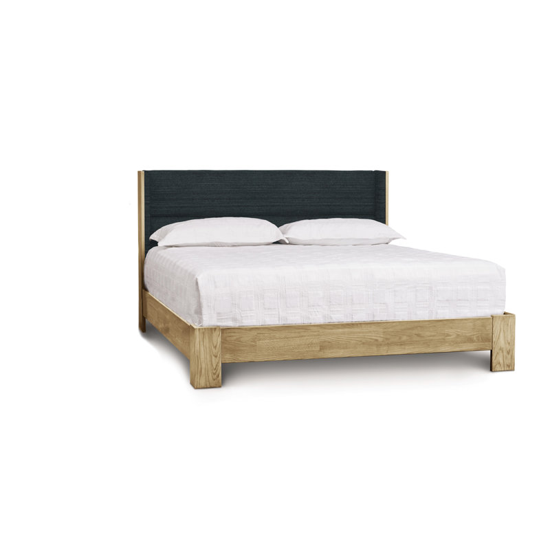 King Natural Walnut Solid Wood Bed with Steel Upholstered Headboard