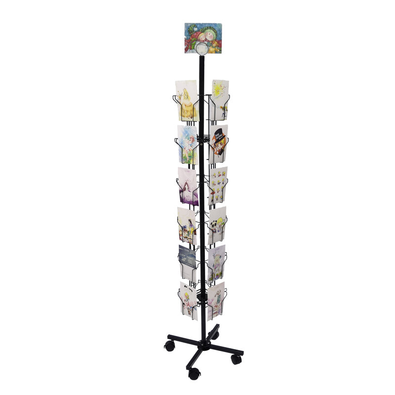 Black Metal 24-Pocket Spinning Greeting Card Rack