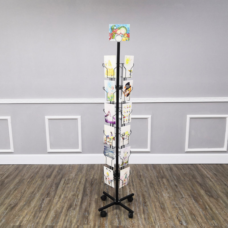 Black Metal 24-Pocket Spinning Greeting Card Rack