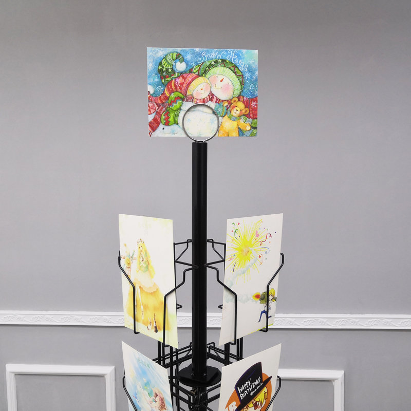 Black Metal 24-Pocket Spinning Greeting Card Rack