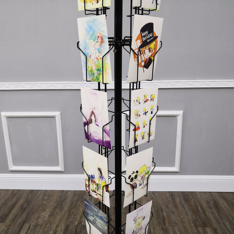 Black Metal 24-Pocket Spinning Greeting Card Rack