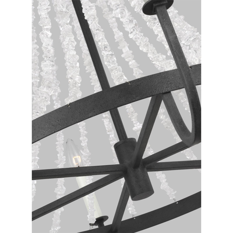 Leon 30" Dark Weathered Zinc Crystal Chandelier
