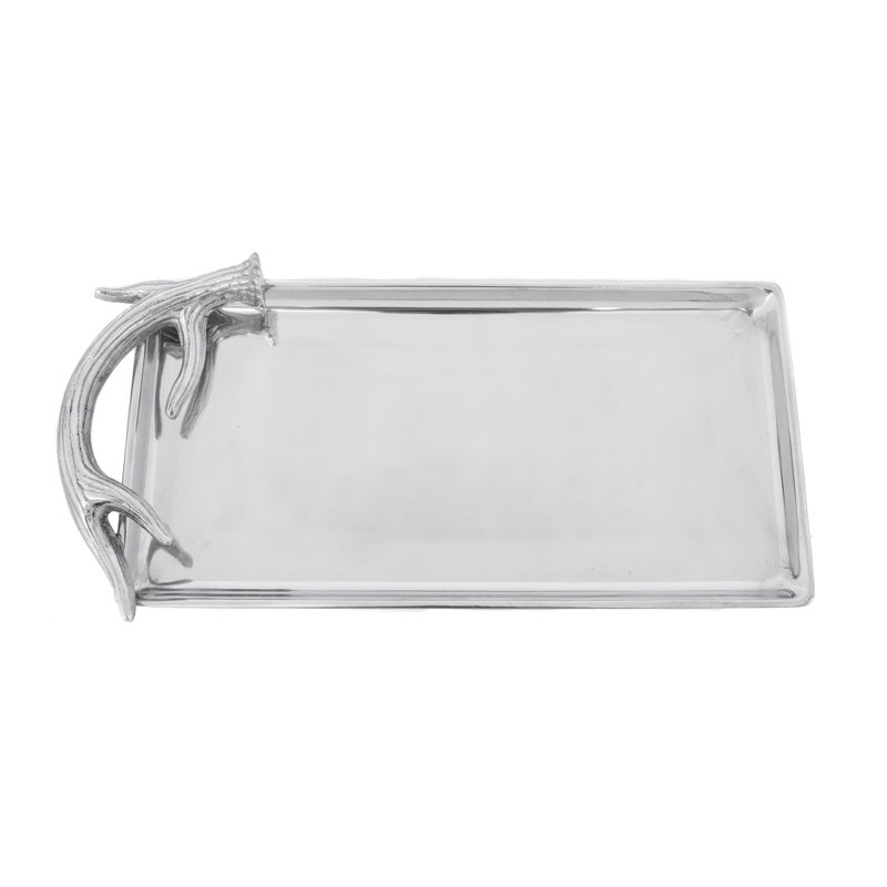 Polished Aluminum Oval Tray with Textured Antler Handle