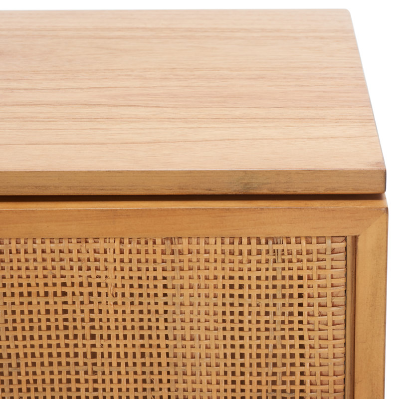 Natural and Black Rattan 6-Drawer Double Dresser with Dovetail Drawer