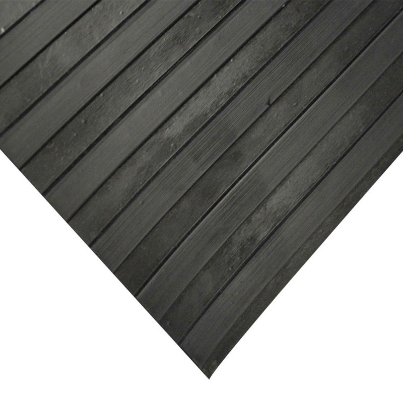 Wide-Rib Corrugated Black Rubber Traction Mat - 48" x 72"