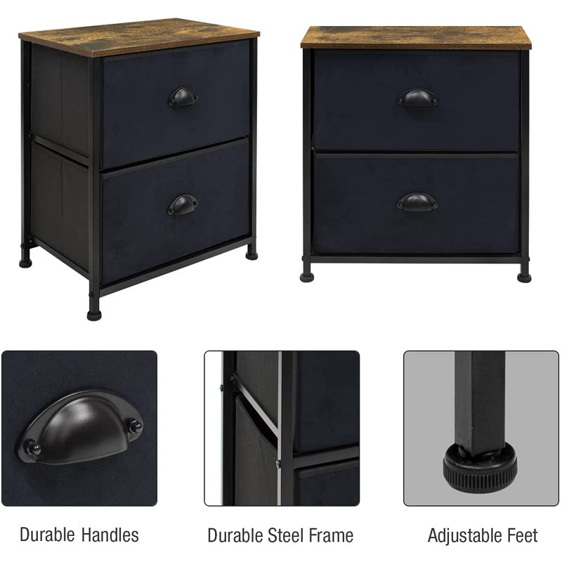 Industrial Black Vertical Nursery Nightstand with Extra Deep Drawer
