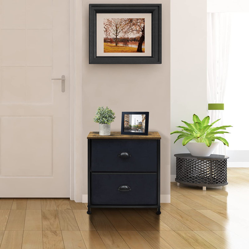 Industrial Black Vertical Nursery Nightstand with Extra Deep Drawer