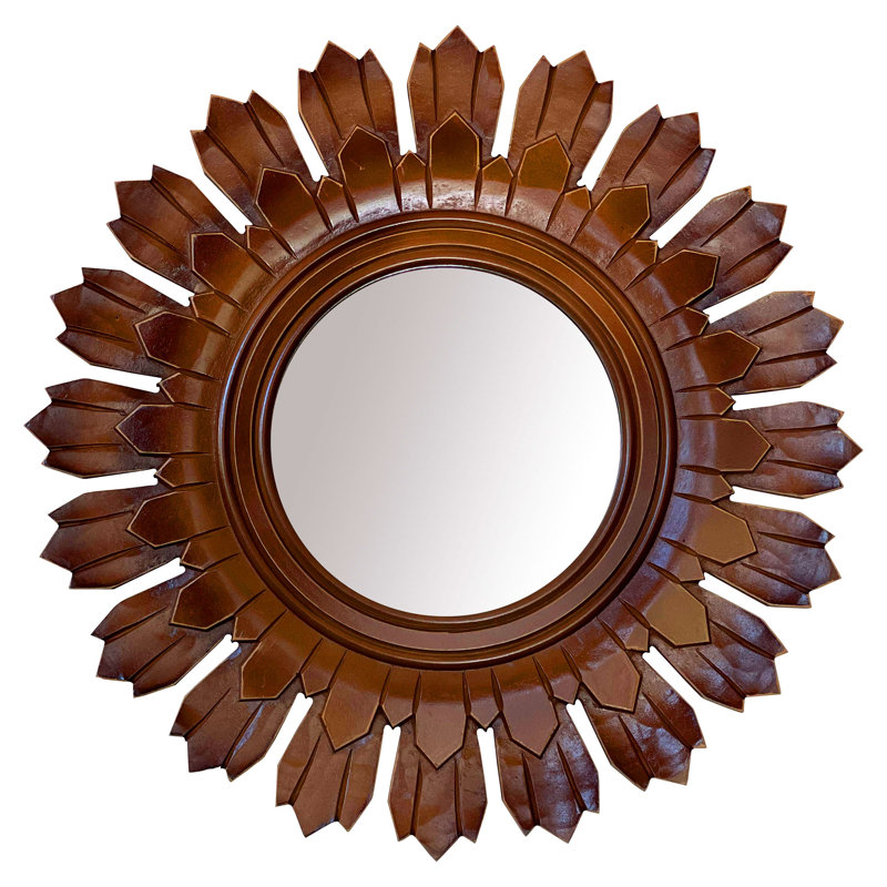 24" Sunburst Golden Brown Hand-Carved Wood Vanity Mirror